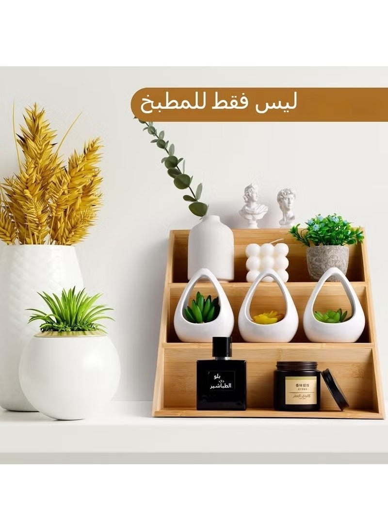 بيوينتي حامل وأدراج التوابل ثلاثي الطبقات، رف توابل خشبي ممتاز بتصميم متدرج للخزائن والأدراج وطاولات المطبخ [لا يتضمن أوعية التوابل] - Image 3